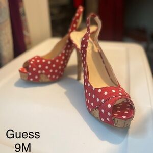 Guess Red Polka Dot Peep Toe Heels